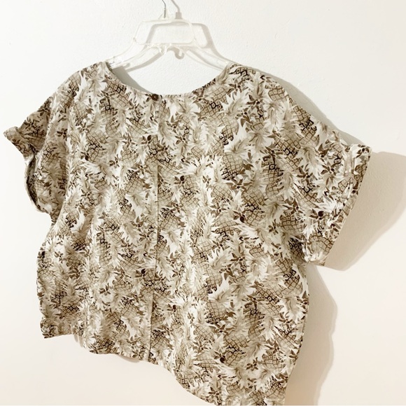 Christopher & Banks Linen Blend Cropped Blouse with Pineapples 🍍 Cuffed Sleeves - Picture 4 of 11